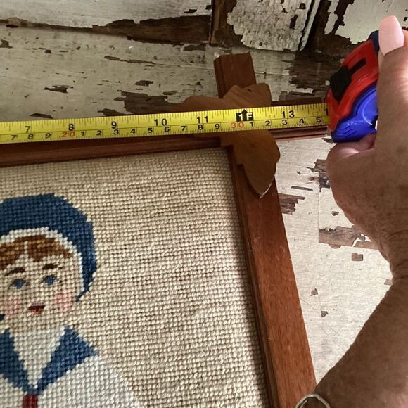 Vintage Needlepoint Sailor Boy Brockner and Girl Fay Flapper Custom Oak Frames - Picture 7 of 9